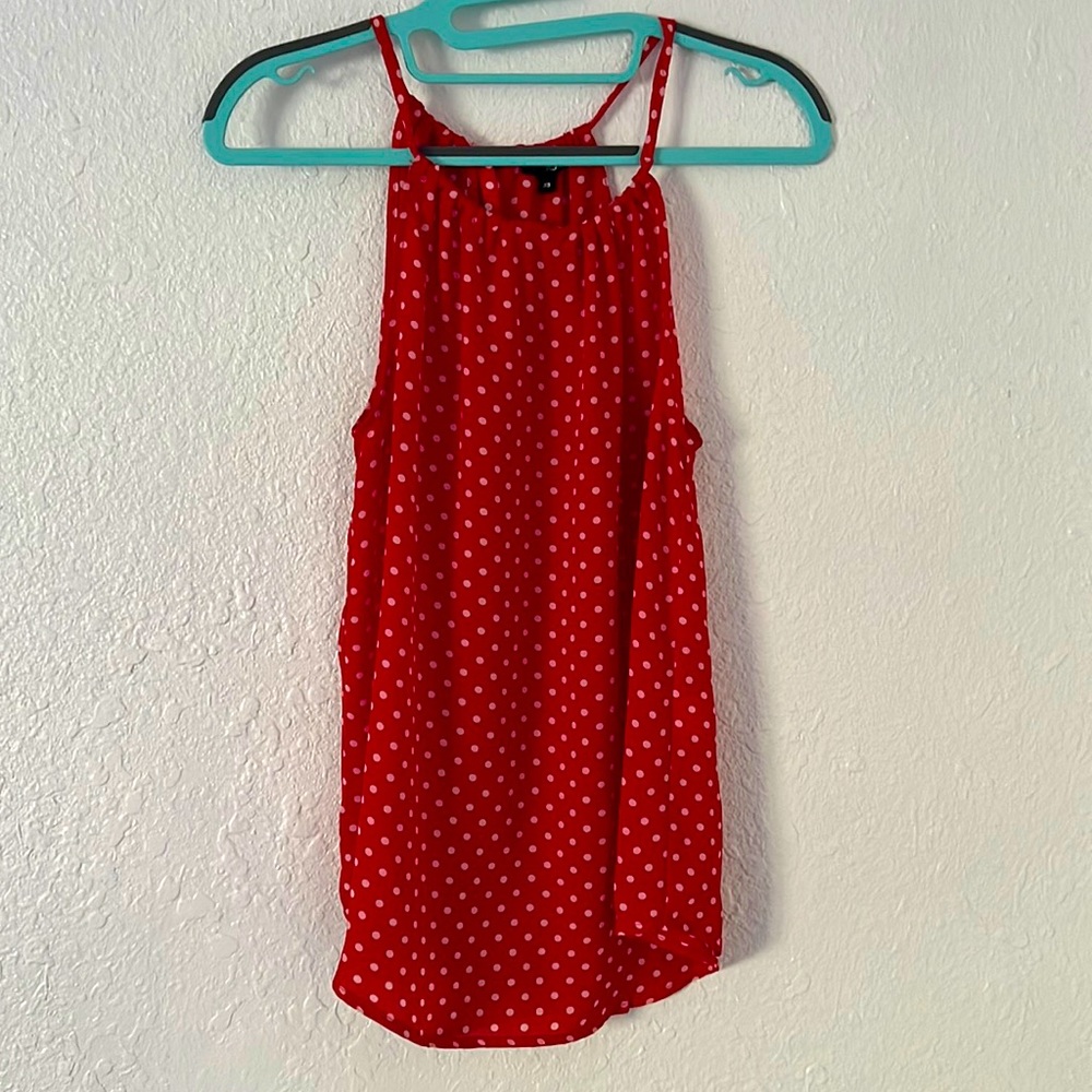Red and white polka dot halter top.